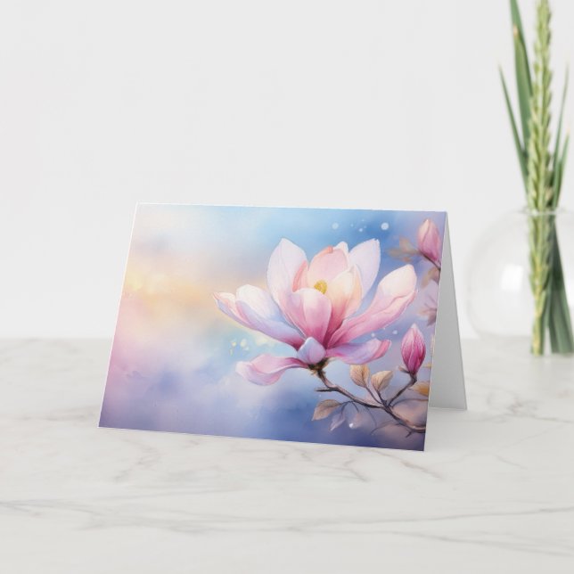 Cartão Uma ilustração da flor de Magnolia (Frente)