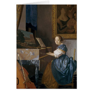 Cartão Uma jovem senhora assentada em um Virginal, c.1670