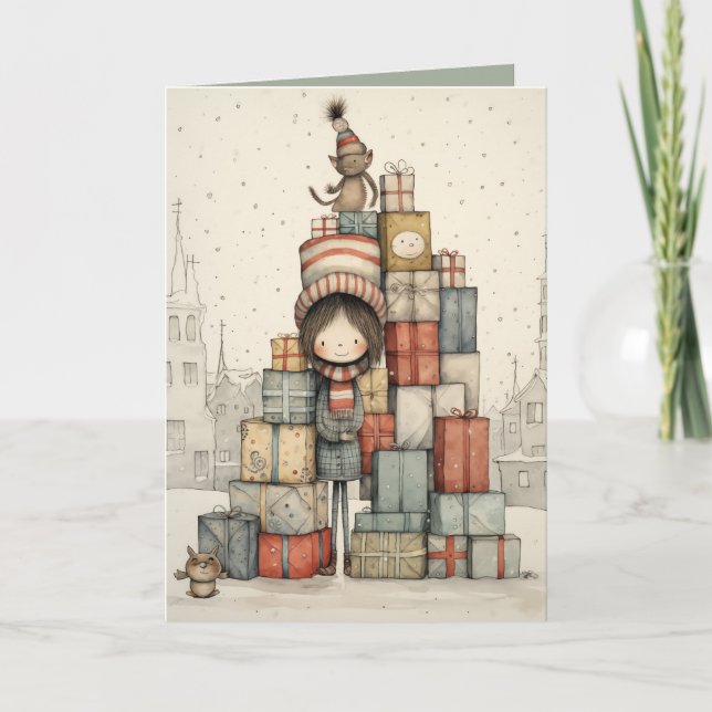 Cartão Uma Pilha De Natal Apresenta Ilustração (Frente)