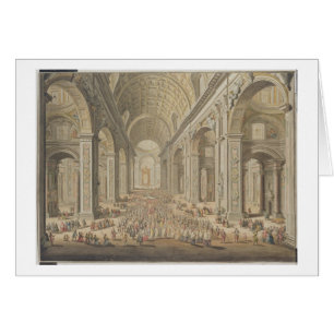 Cartão Uma procissão em St Peter, Roma (w/c sobre gravur