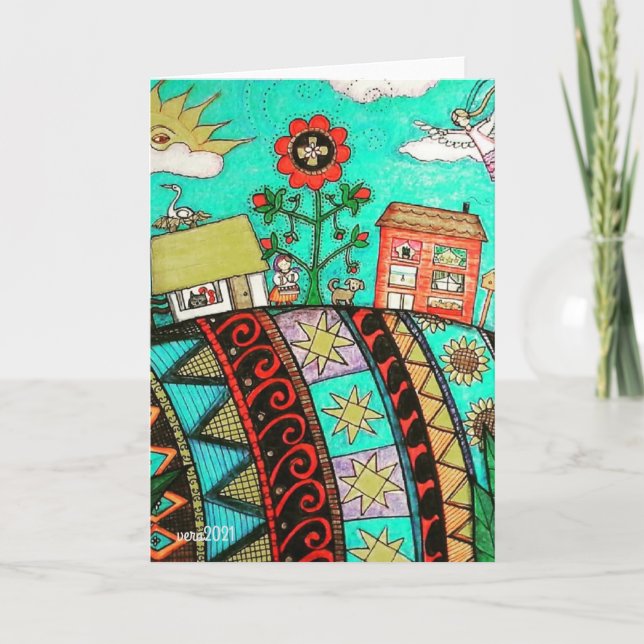 Cartão Uma Pysanka (Ovo de Páscoa) Anjo de Aldeia Arte Fo (Frente)