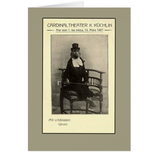 Cartão Uma verdadeira odidade - Um macaco num naipe (Frente)