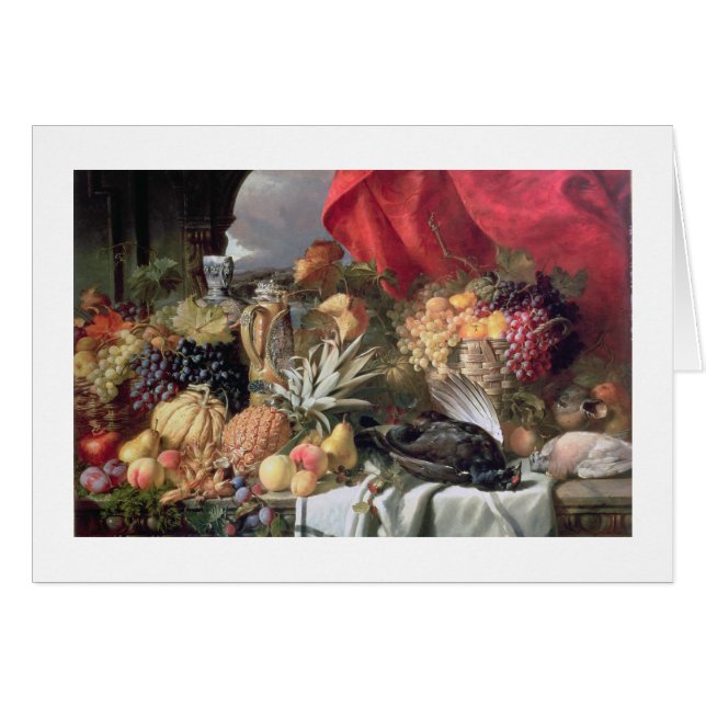 Cartão Uma vida imóvel de pássaros de jogo e de frutas (Frente Horizontal)