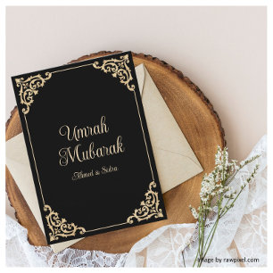 Cartão Umrah Mubarak Black Elegante Dourado