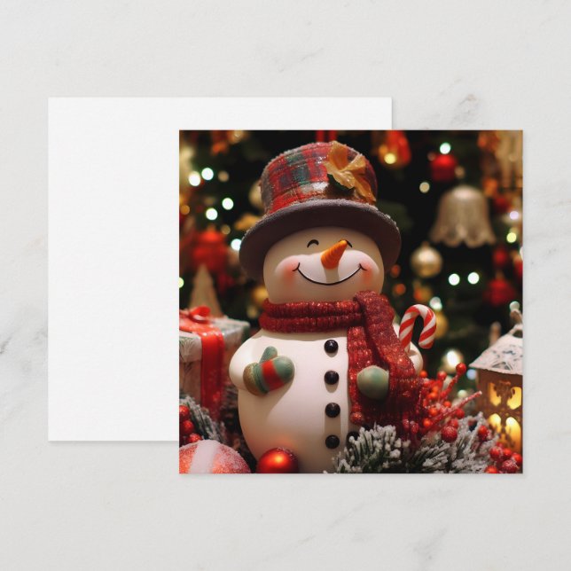 Cartão Un bonhomme de neige joyeux pour les fêtes  (Frente/Verso)