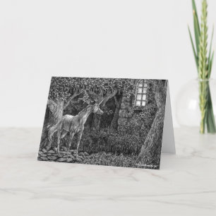 Cartão Unicorn at Night Pen Drawing Card