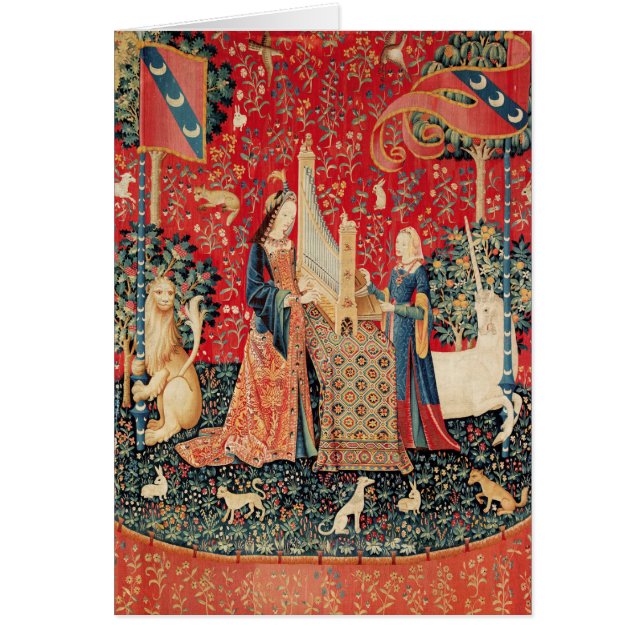 Cartão UNICORN E LADY JOGANDO ÓRGÃO,ANIMAIS Natal (Frente)