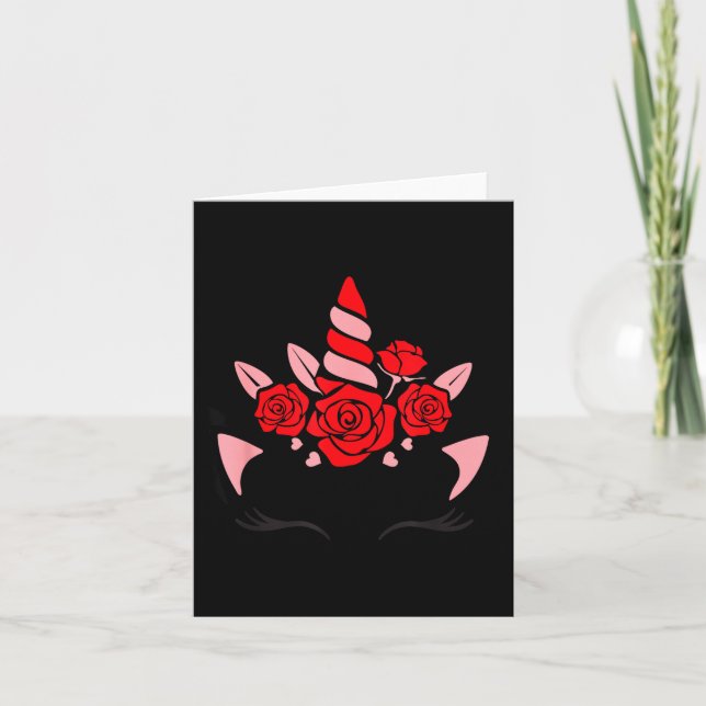 Cartão Unicorn Face Eyelashes Smile Flowers St. Valentine (Frente)