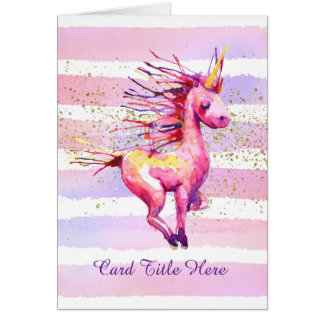 Cartão Unicorn Magic Watercolor Stripe Pink
