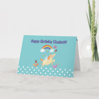 Unicorn Nuvens e Flores Arco-íris Feliz Aniversári
