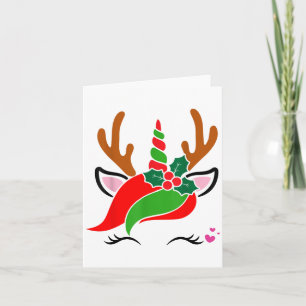 Cartão Unicorn Reindeer Face Bonita Natal Engraçado
