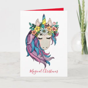 Cartão Unicorn With Wild Flowers In Watercolor