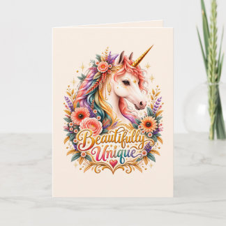 Cartão Unicórnio Boho Floral Belo Místico Único
