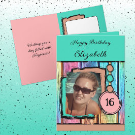 Cartão Unicórnio coloração faux wood adicionar foto 16 an