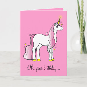 Cartão Unicórnio de Aniversário Mágico com Pink Mane Tail