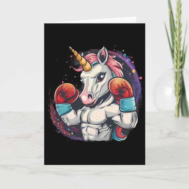 Cartão Unicórnio de Boxe com Luvas de Boxe Kickboxing Eng (Frente)