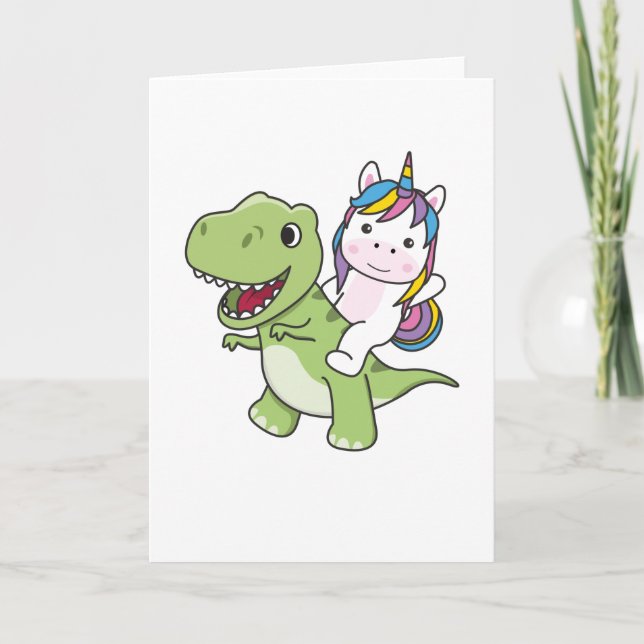 Cartão Unicórnio Difunde Trex Cute Dinossaur Com Unicórni (Frente)