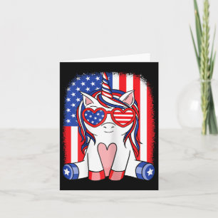 Cartão Unicórnio do Dia de Julho Bandeira Americana Mulhe