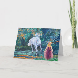 Cartão Unicórnio e Arte Rapariga