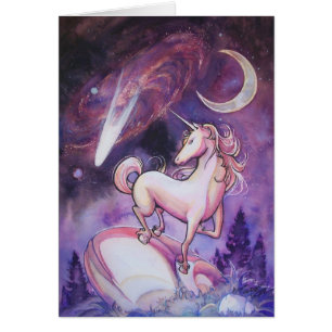 Cartão Unicórnio e céu nocturno