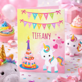Cartão Unicórnio Feliz Aniversário de 1 ano Menina