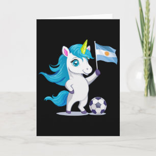 Cartão Unicórnio Fofo de Raízes Argentinas Jogando Futebo