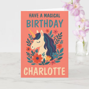 Cartão Unicórnio Mágico Aniversário Caprichoso Personaliz