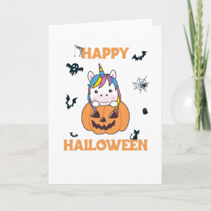 Cartão Unicórnio No Abóbora Unicórnios Fofos Feliz Hallow