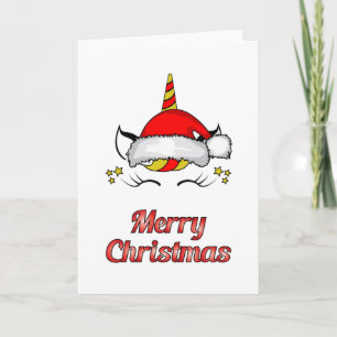 Cartão Unicórnio Papai Noel Natal Presente Geek Engraçado