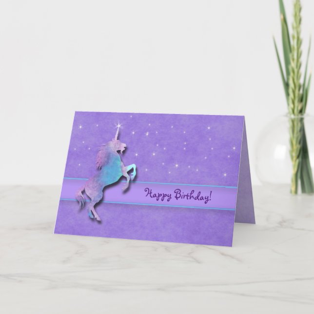Cartão Unicórnio roxo (Frente)