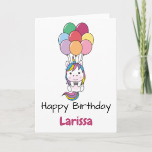 Cartão Unicórnio Voa Com Balões Coloridos Aniversário