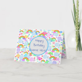 Cartão Unicórnios E Arco-Íris Aniversário Personalizado
