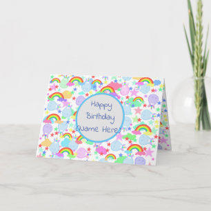 Cartão Unicórnios E Arco-Íris Aniversário Personalizado