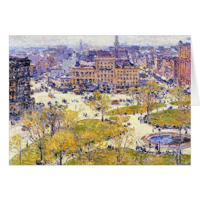 Cartão Union Square em Primavera por Frederick Childe Has (Frente Horizontal)