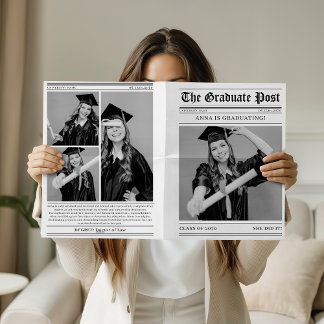 Cartão Unique Newspaper Graduation 4 Photo Collage 2026 