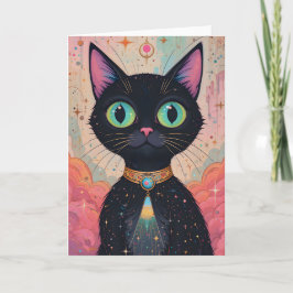 Cartão Universo de Gato Negro Cósmico e Futuro Atômico