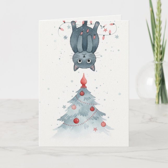 Cartão Upside-Down Christmas Kitten Card (Frente)