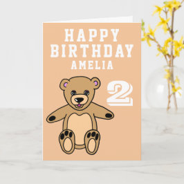 Cartão Ursa Teddy Fofa Aniversário de 2 anos Feliz Aniver