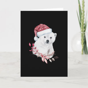 Cartão Ursinho Branco Bebê Usando Chapéu de Natal