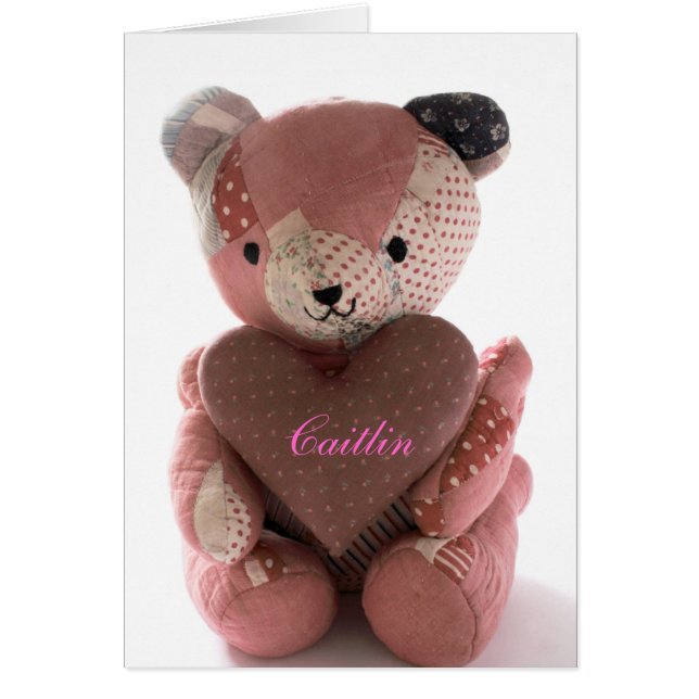 Cartão ursinho de pelúcia com coração de calico Caitlin (Frente)