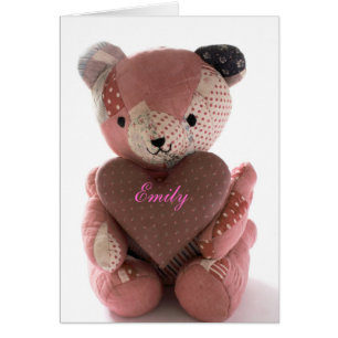 Cartão ursinho de pelúcia com coração de calico Emily
