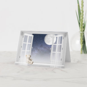 Cartão ursinho de pelúcia na janela para amizade