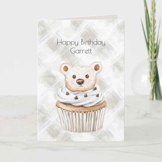 Cartão Ursinhos de Aniversário de Cupcake de Creme (Frente)