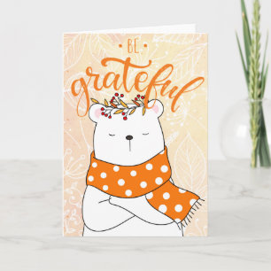 Cartão Urso Branco com Cachecol Laranja - Seja Grato
