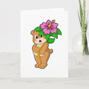 Cartão Urso com Flor Hibisco