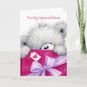 Cartão Urso com Grande Presente, para o Aniversário da Mã