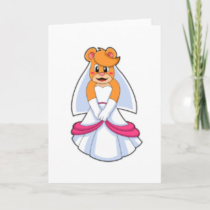 Cartão Urso com Vestido de Casamento e Véu