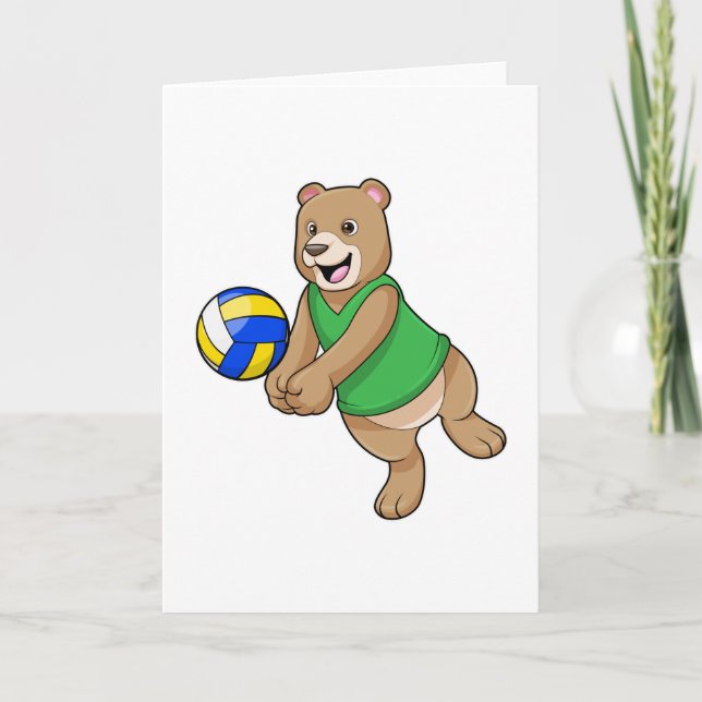 Cartão Urso como jogador de volei com bola de volei (Frente)
