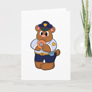 Cartão Urso como oficial de polícia com uniforme policial