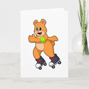 Cartão Urso como patinador com patins em linha